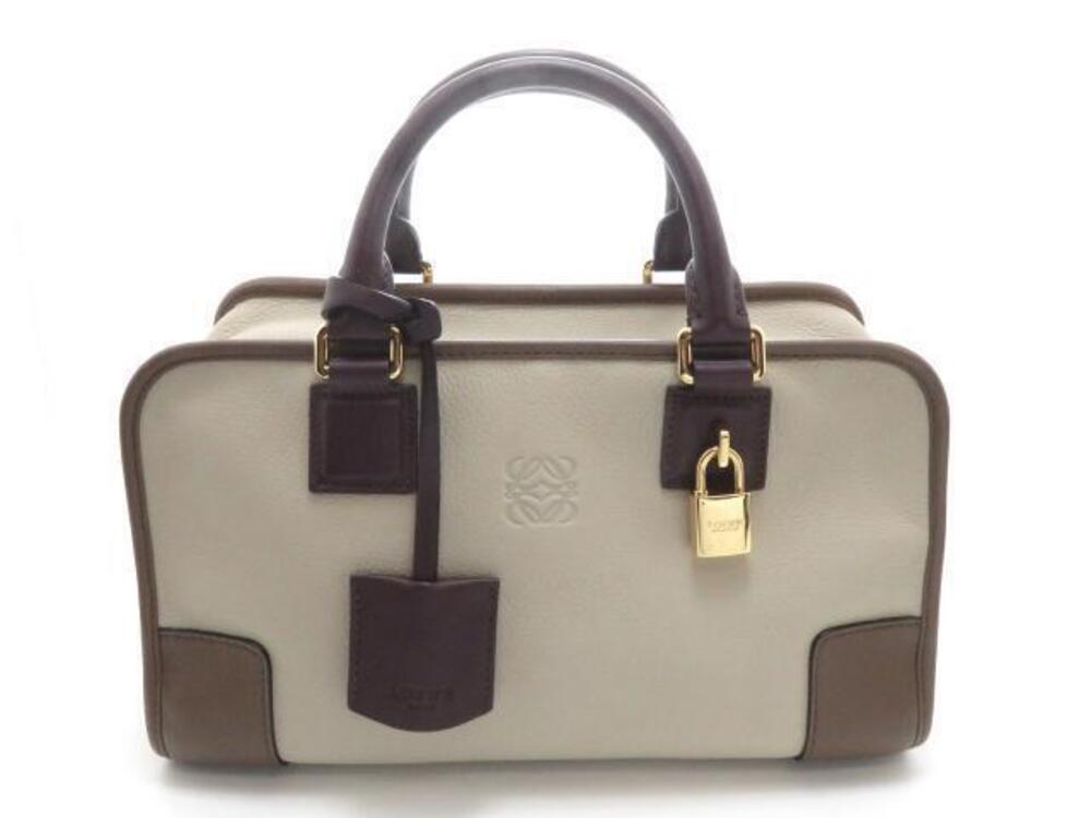 Loewe Amazona Handbag Beige Cream Bordeaux Purple Brown Leather